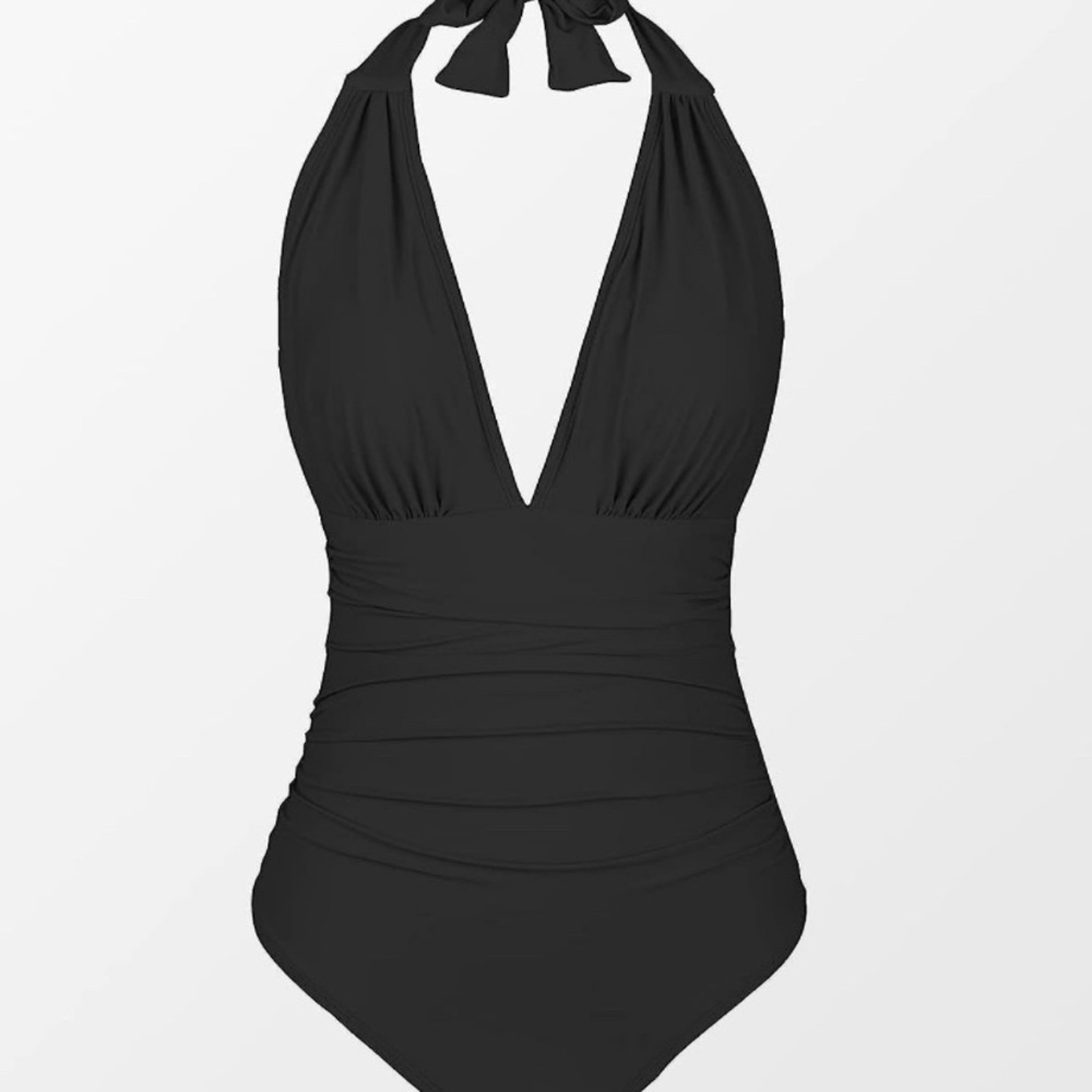 Women One Piece Swimsuit tummy Control Cupshe Black Halter Sz Med CUPSHE